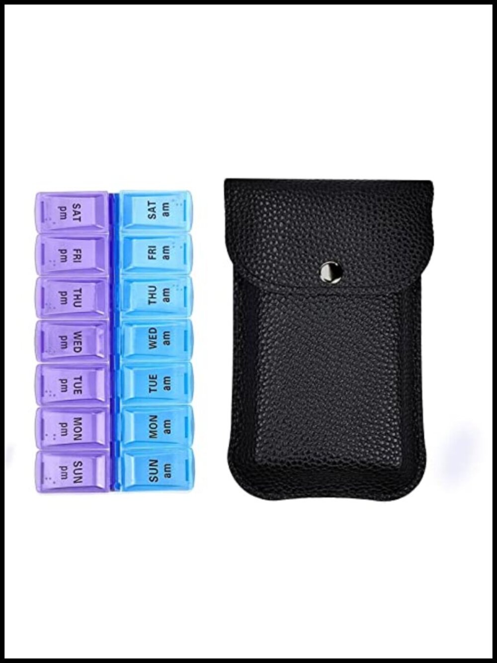 PU Leather Travel Pill Organizer 7 Day AM PM Medicine Case
